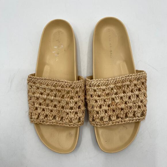 Loeffler Randall Cream Tan weaved slide Henri sandals - Picture 3 of 7